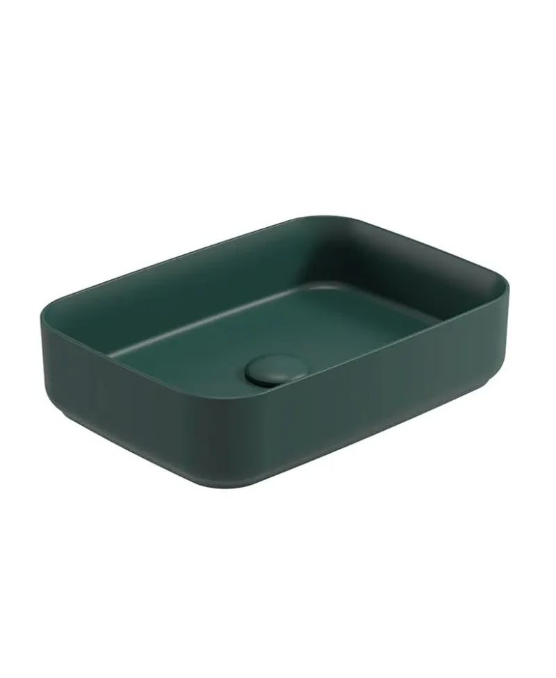 50cm forest green ceramic vessel basin with click clack waste sonas avanti