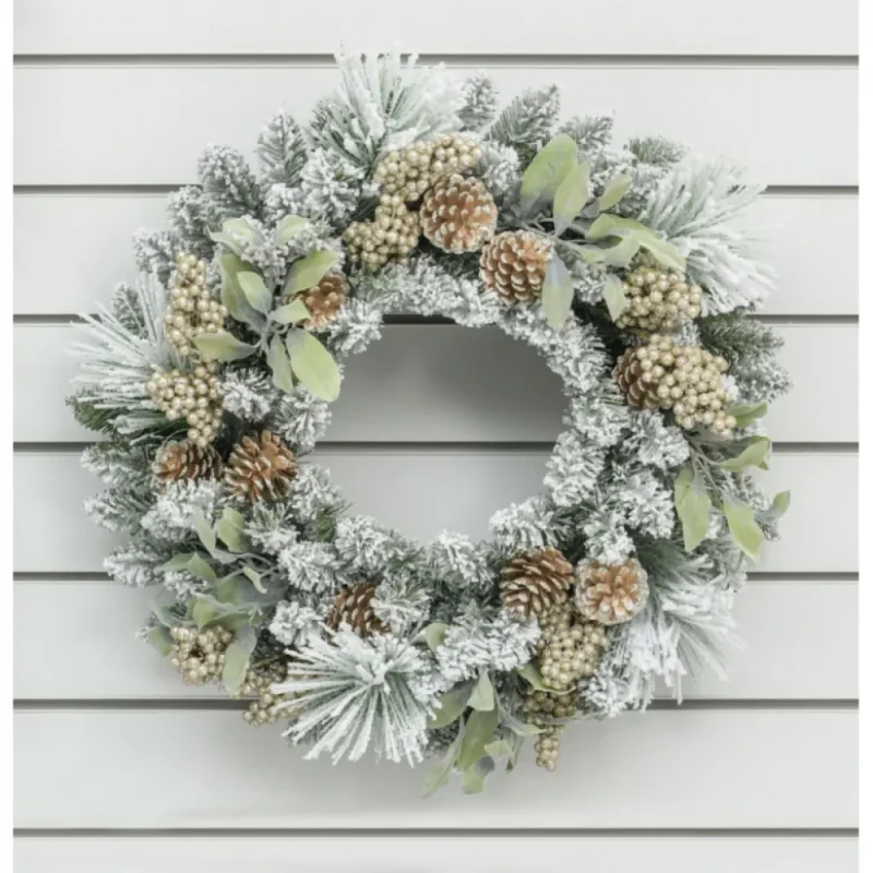 60cm gold flocked pine cone wreath perfect holiday decor