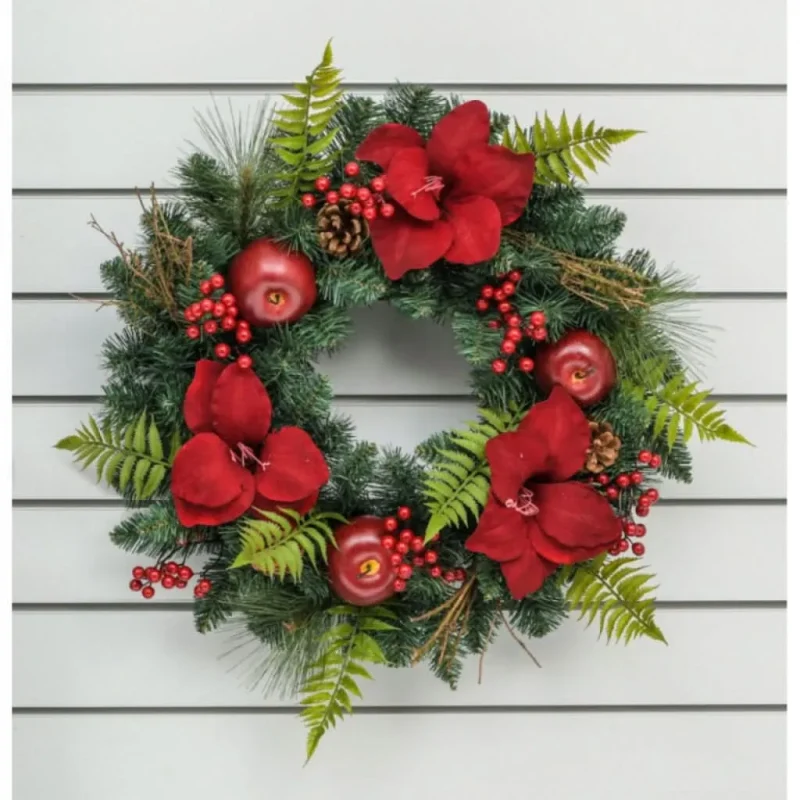 60cm red amaryllis apple wreath perfect holiday decor