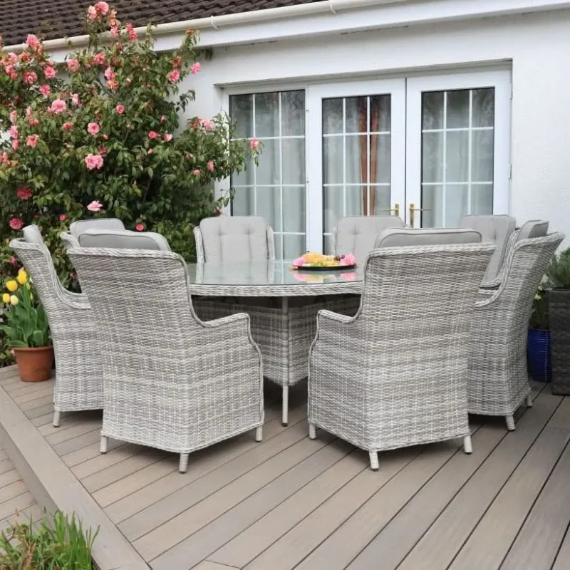 8 seater bordeaux rattan set w 165cm round table white washed