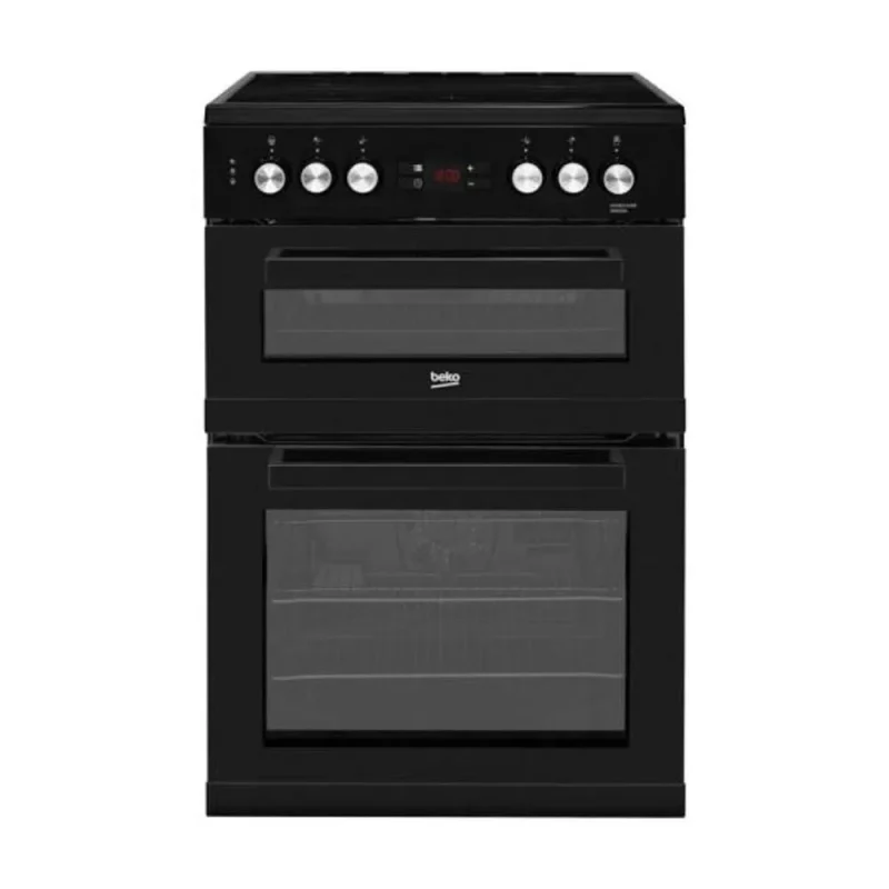 beko 60cm black freestanding double oven kdc653k