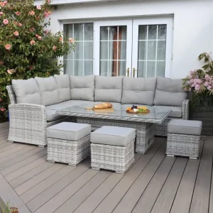 bordeaux rattan casual dining set with adjustable table white washed