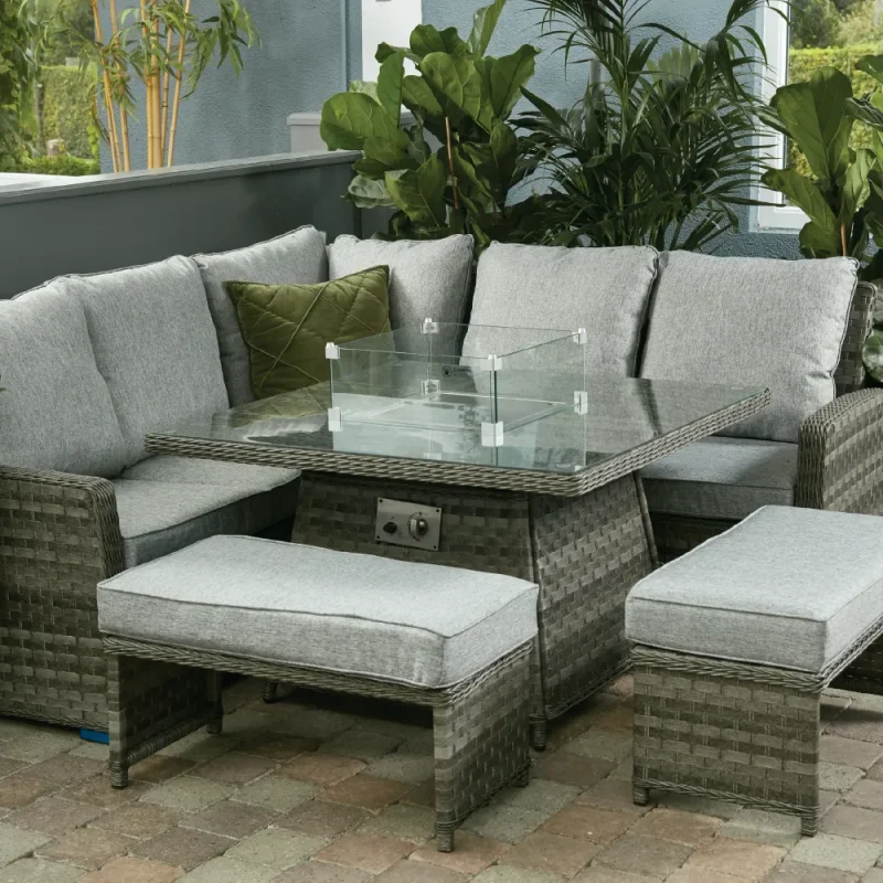 boston dark grey square dining set with firepit