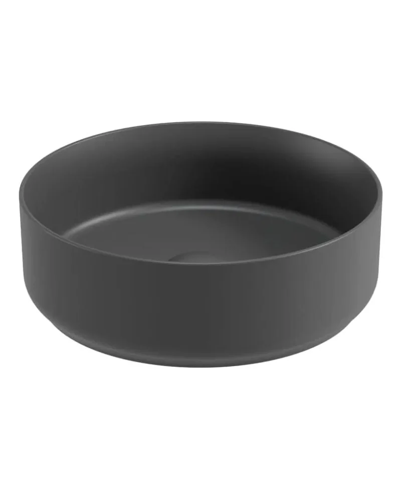 charcoal grey ceramic vessel basin 36cm with click clack waste sonas avanti