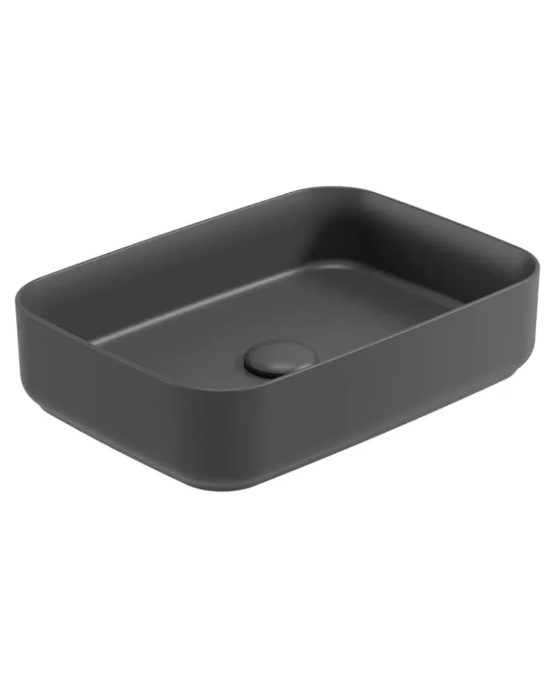 charcoal grey ceramic vessel basin 50cm with click clack waste sonas avanti