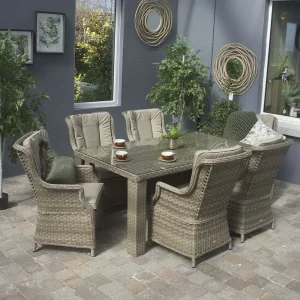 hampton 6 seat rectangle table set sand cushions