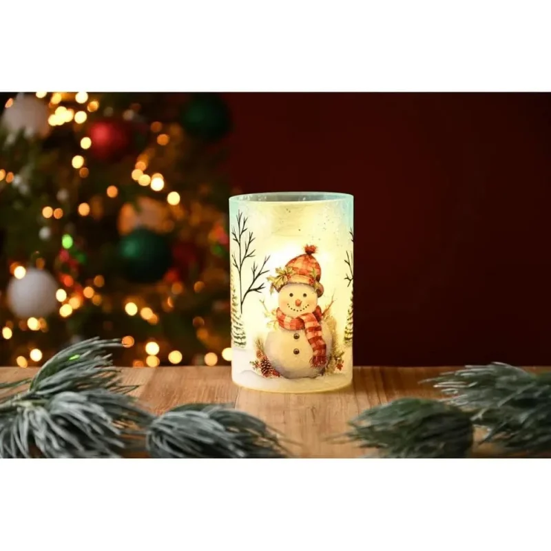 holly snowman crackle votive candle christmas decor