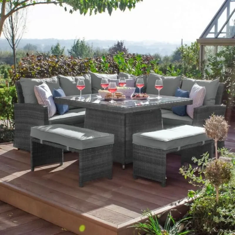 parma grey corner sofa set with firepit table