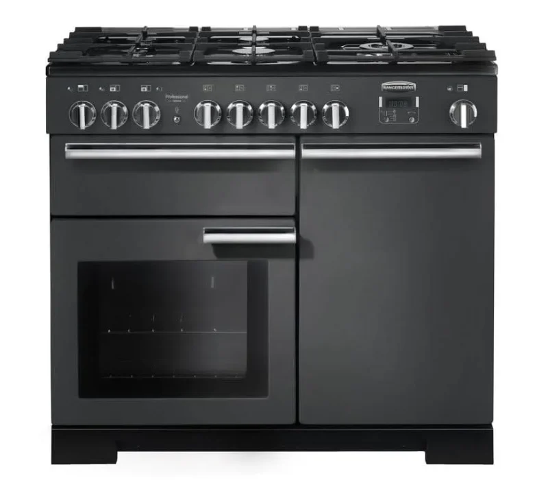 rangemaster 100 dual fuel range cooker slate chrome