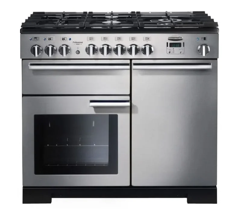 rangemaster 100 dual fuel range cooker stainless steel chrome