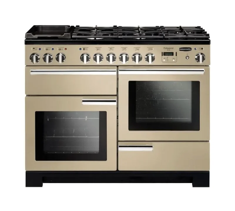 rangemaster 110 deluxe dual fuel range cooker cream chrome