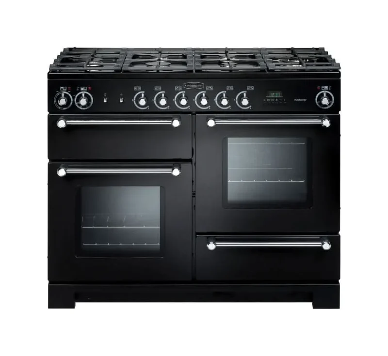 rangemaster 110 dual fuel range cooker black with chrome trim