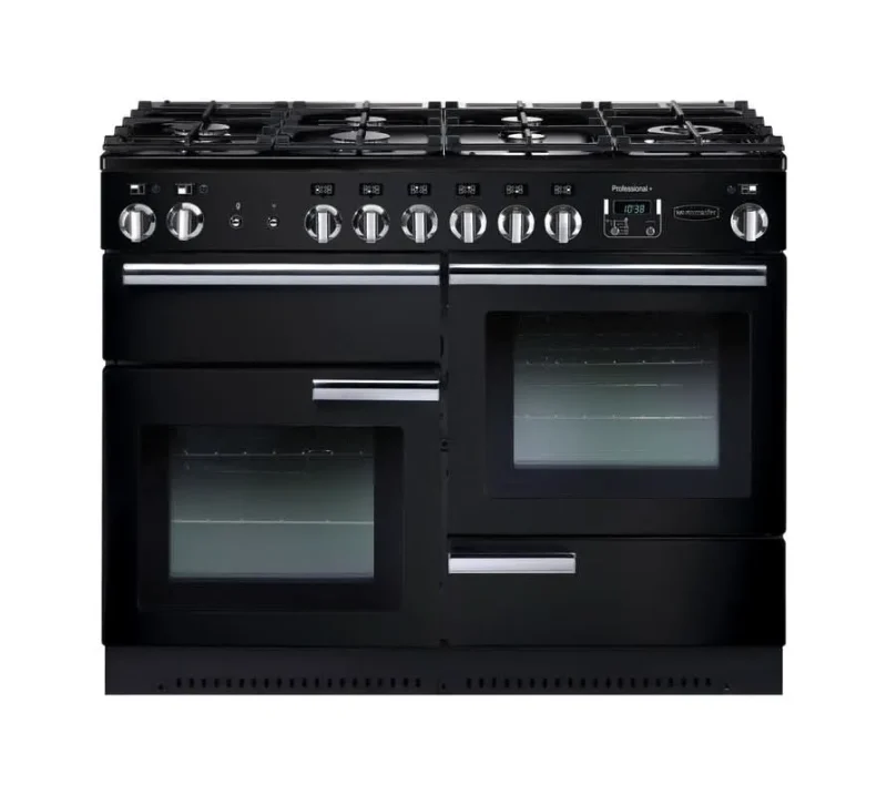 rangemaster 110 natural gas stove black with chrome trim