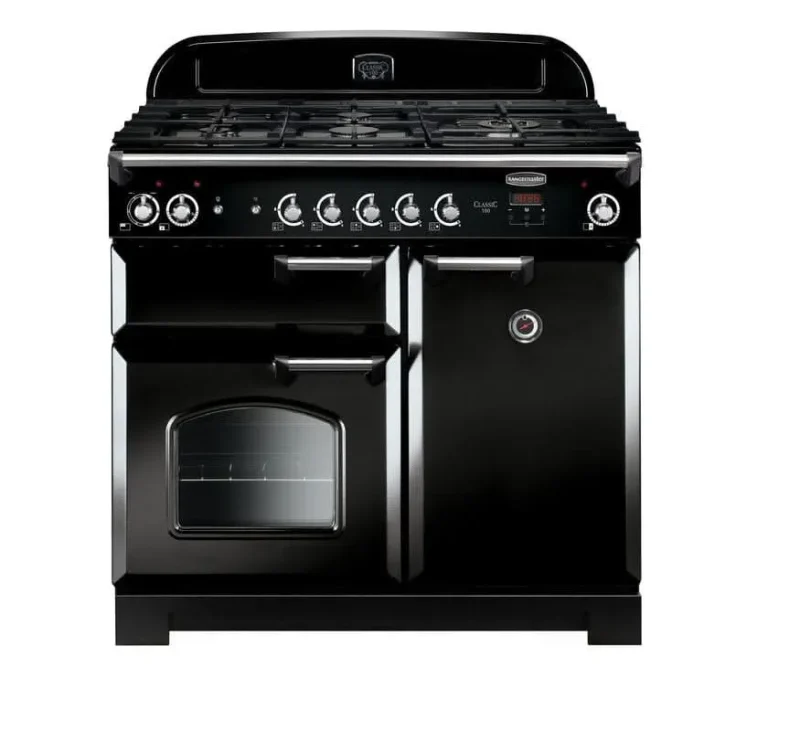 rangemaster classic 100 dual fuel cooker black w chrome trim