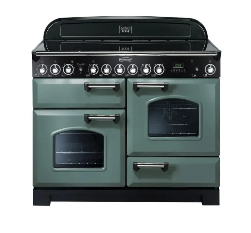 rangemaster classic 110 ceramic cooker mineral green with chrome trim