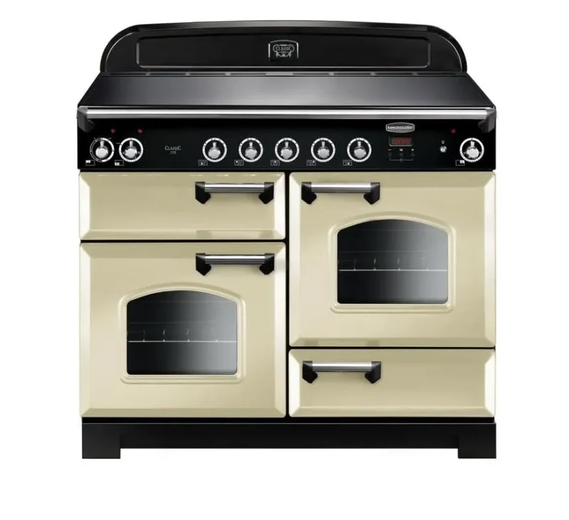 rangemaster classic 110 ceramic cream range cooker with chrome trim