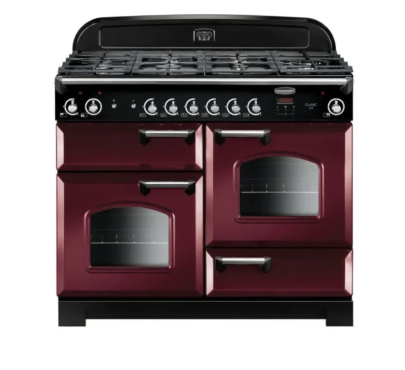 rangemaster classic 110 dual fuel range cooker cranberry w chrome trim