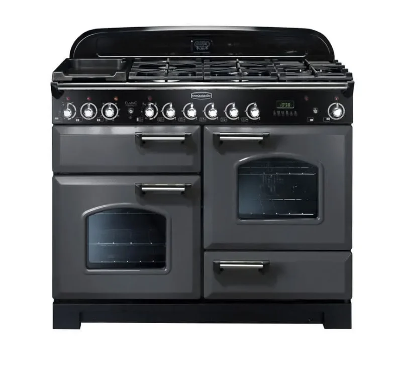 rangemaster classic 110 dual fuel range cooker slate chrome trim