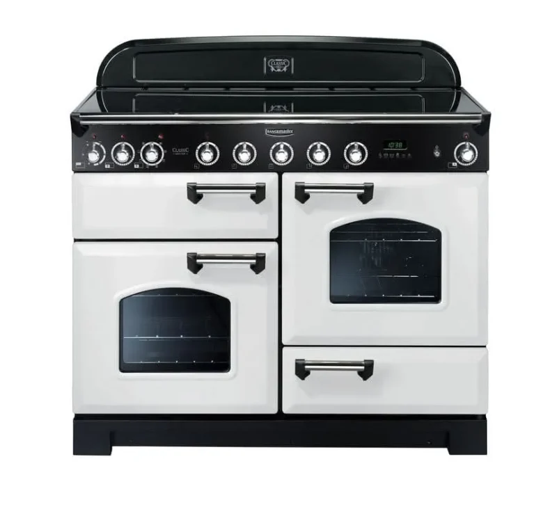 rangemaster classic 110 dual fuel range cooker white w chrome trim