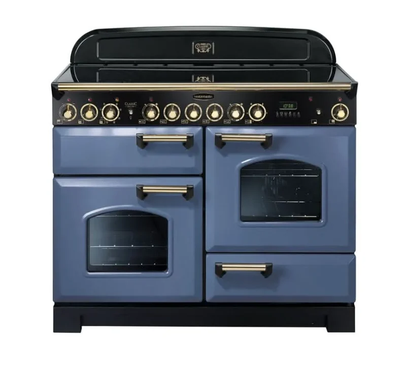 rangemaster classic 110 induction cooker stone blue with brass trim