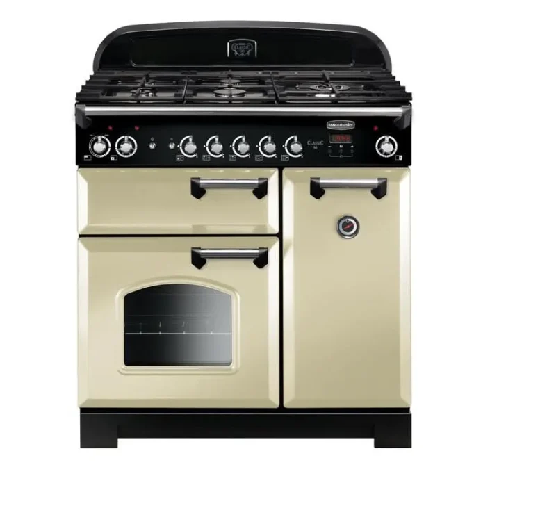 rangemaster classic 90 dual fuel range cooker cream with chrome trim