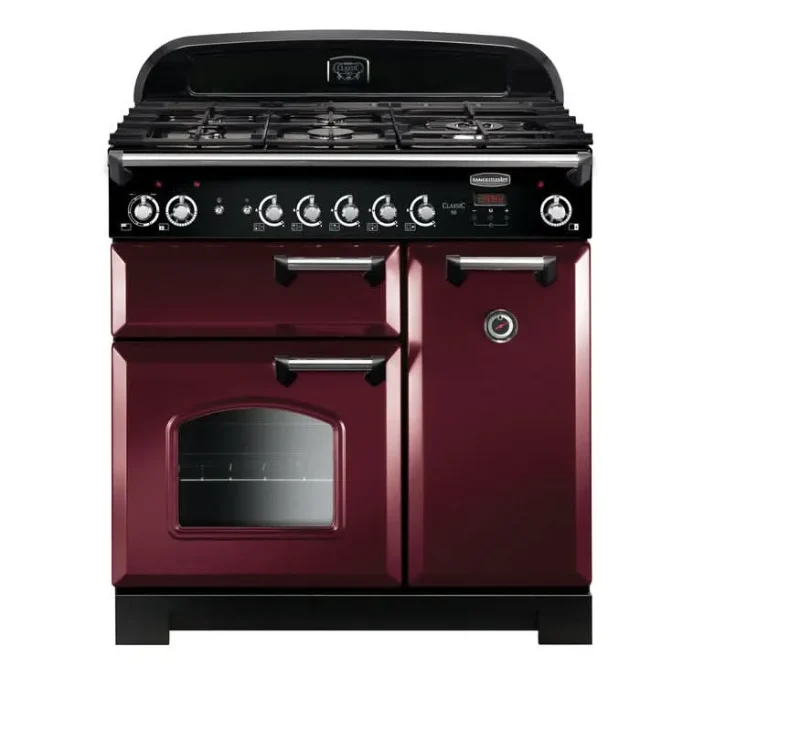 rangemaster classic 90 dual fuel stove cranberry w chrome trim