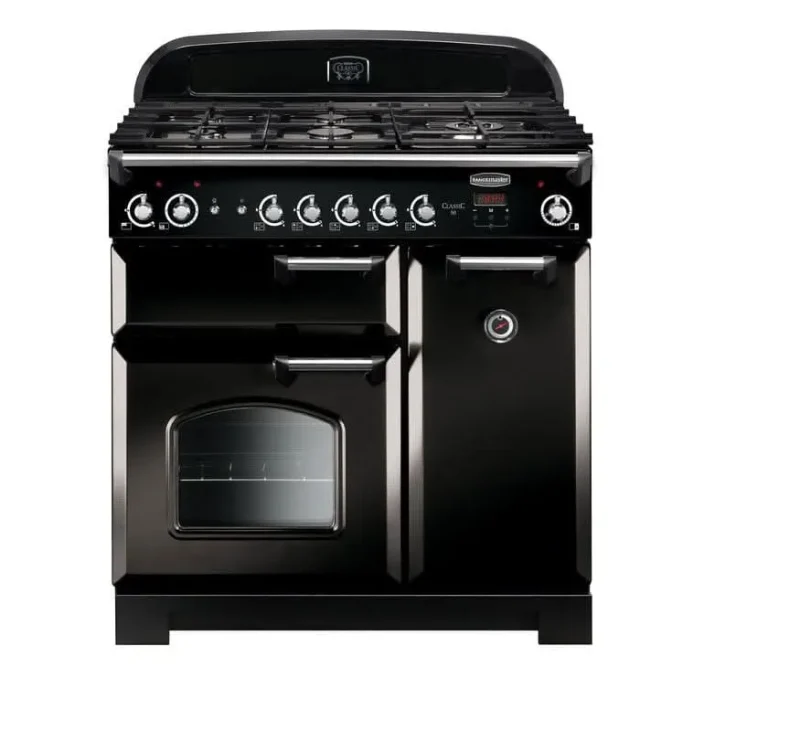 rangemaster classic 90 natural gas range black with chrome trim