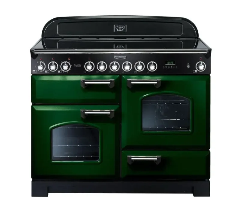 rangemaster classic deluxe 110 ceramic cooker green chrome trim