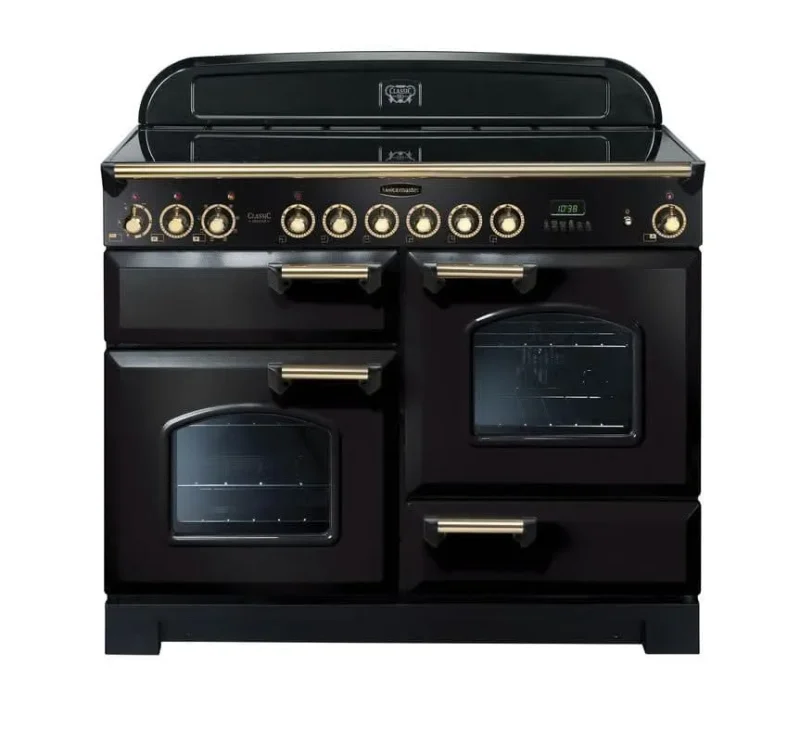 rangemaster classic deluxe 110 ceramic stove black w brass trim