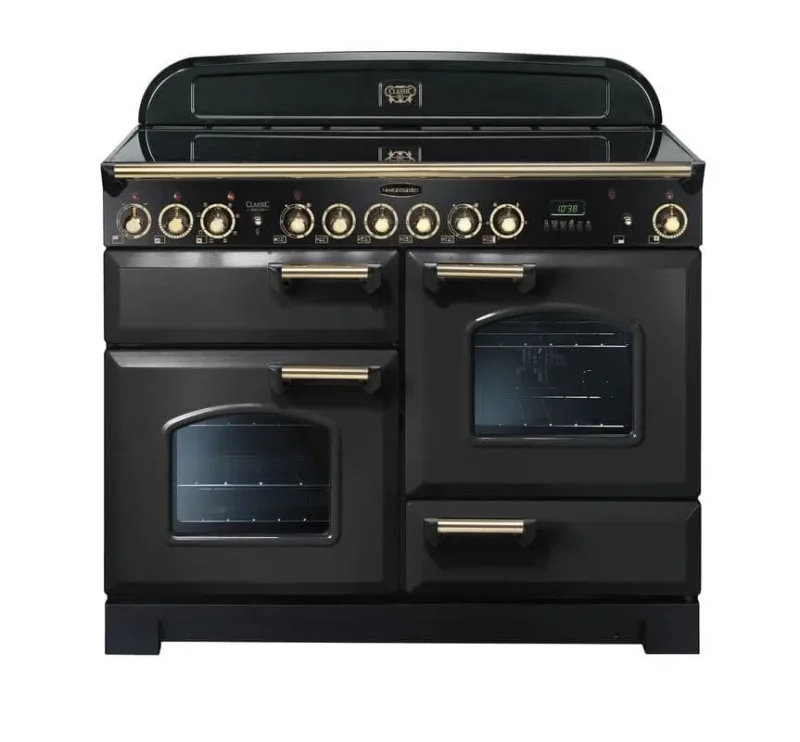 rangemaster classic deluxe 110 ceramic stove charcoal black with brass trim