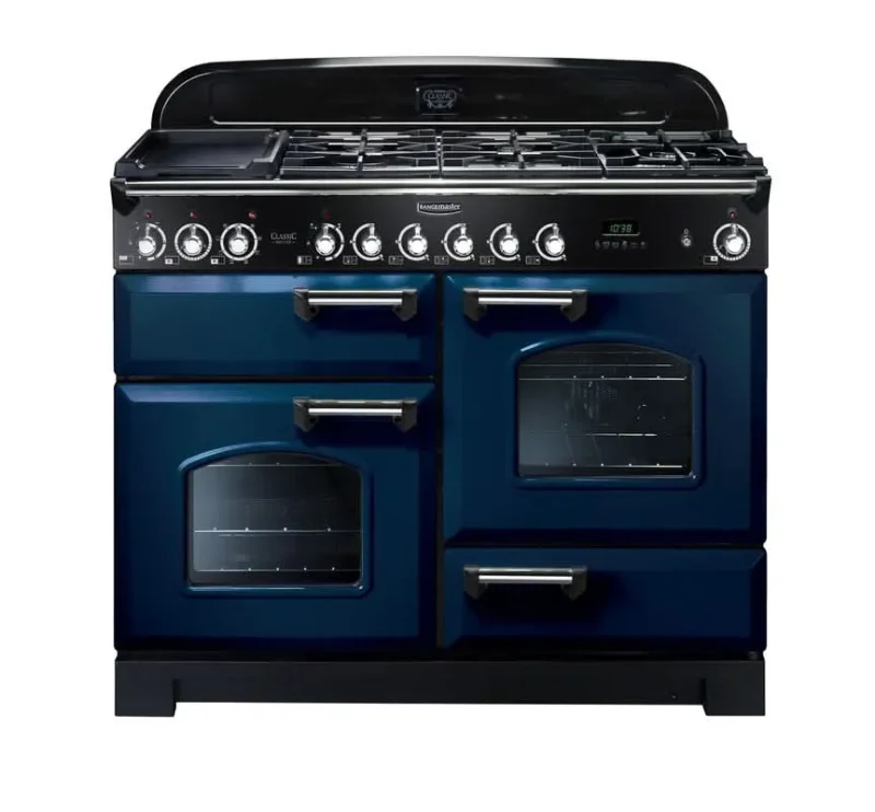 rangemaster classic deluxe 110 dual fuel range cooker blue cdl110dffrb c