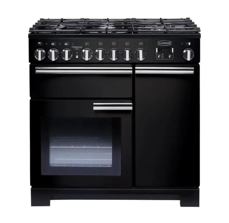 rangemaster dual fuel range cooker 90cm black chrome pdl90dffgb c