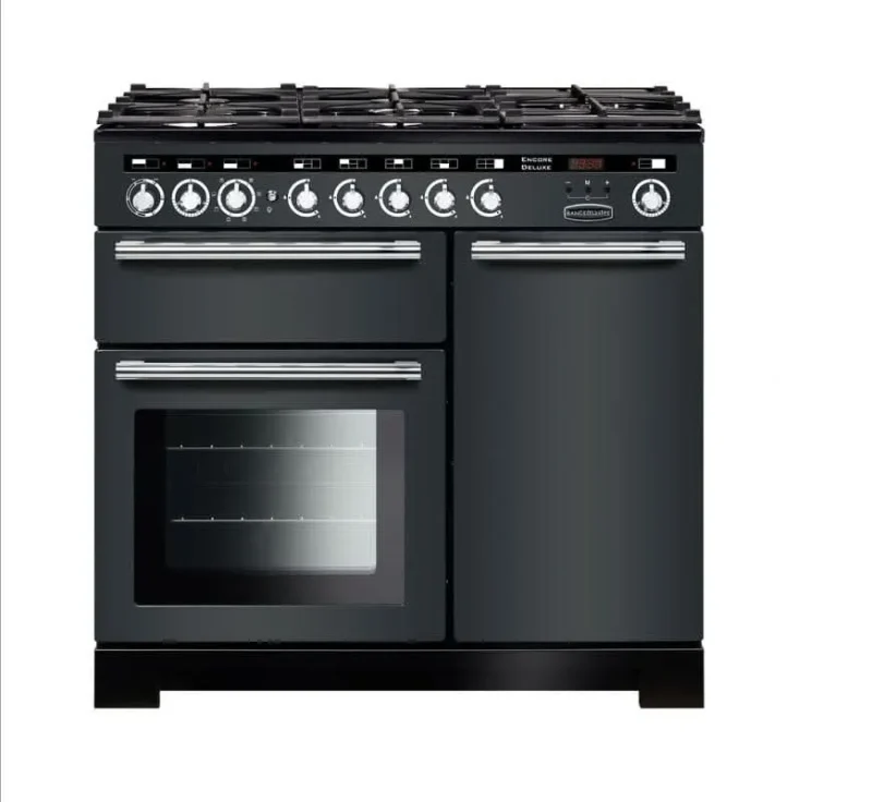 rangemaster encore 100 dual fuel range cooker slate chrome