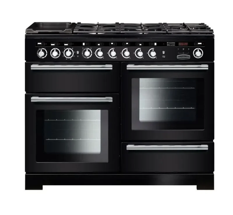 rangemaster encore 110 dual fuel range cooker black chrome