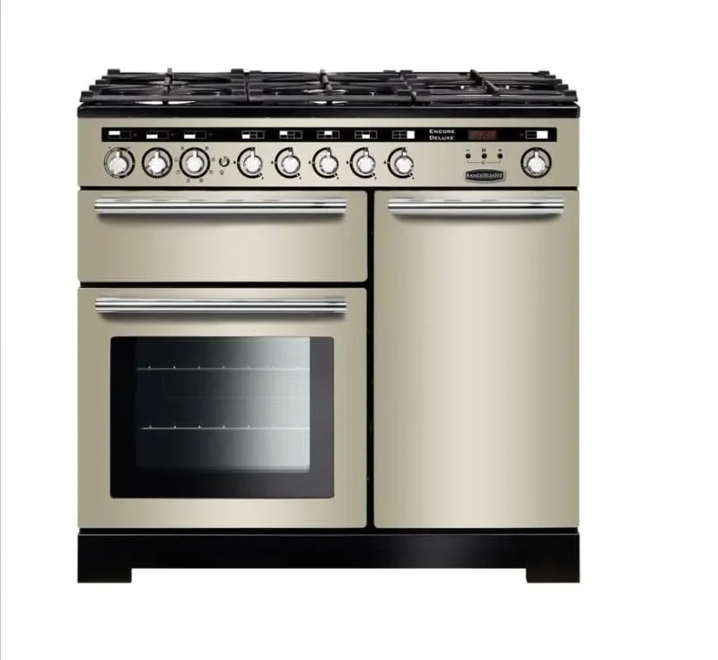 rangemaster encore deluxe 100 dual fuel ivory chrome trim