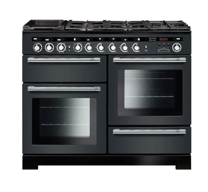 rangemaster encore deluxe 110 dual fuel range slate chrome trim