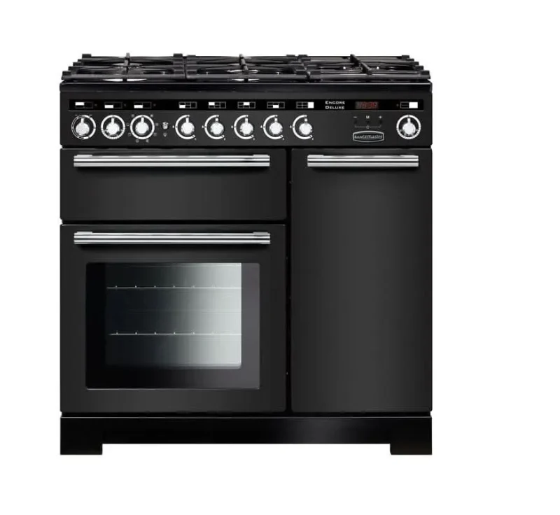 rangemaster encore deluxe 90 dual fuel range black chrome