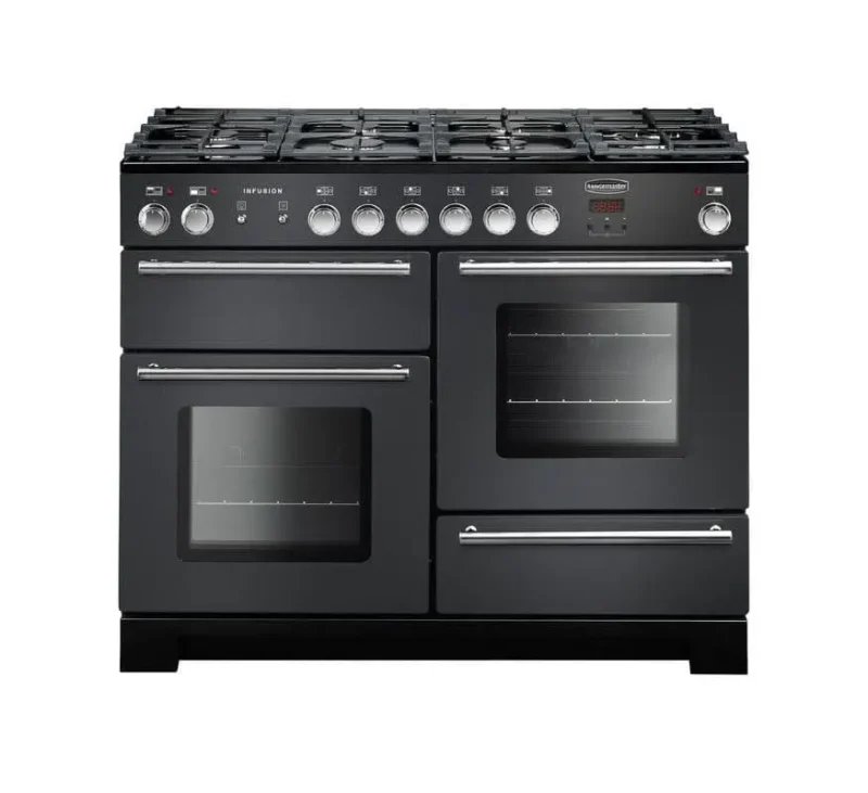 rangemaster infusion 110 dual fuel range cooker slate with chrome trim