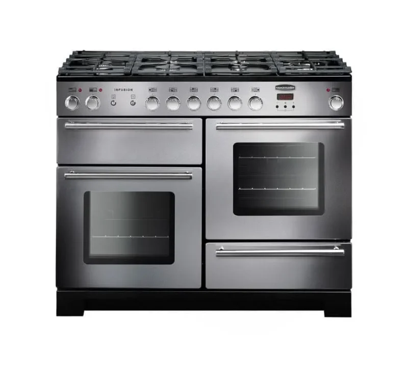 rangemaster infusion 110 dual fuel range stainless steel chrome trim