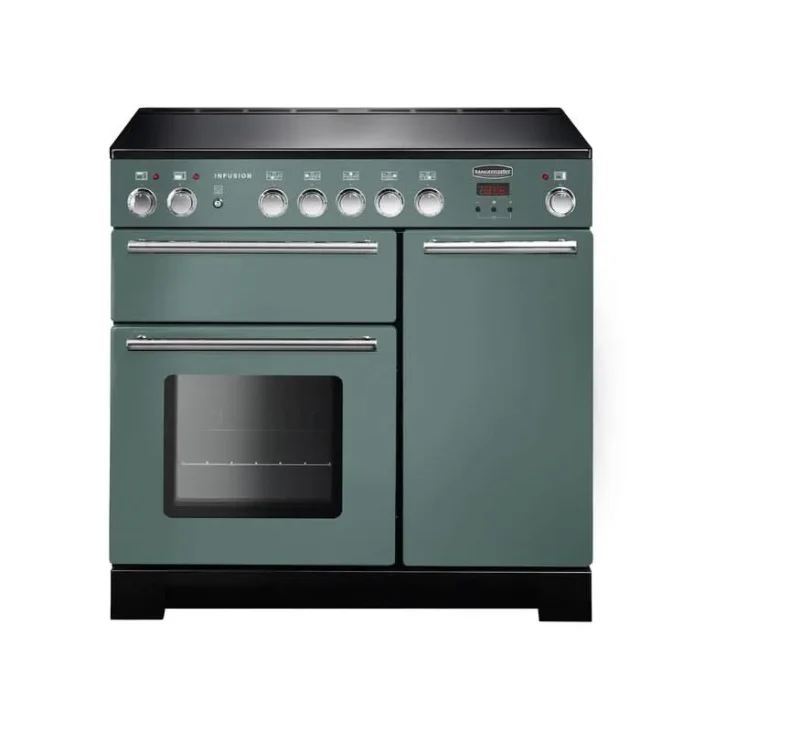 rangemaster infusion 90 induction cooktop in mineral green with chrome trim