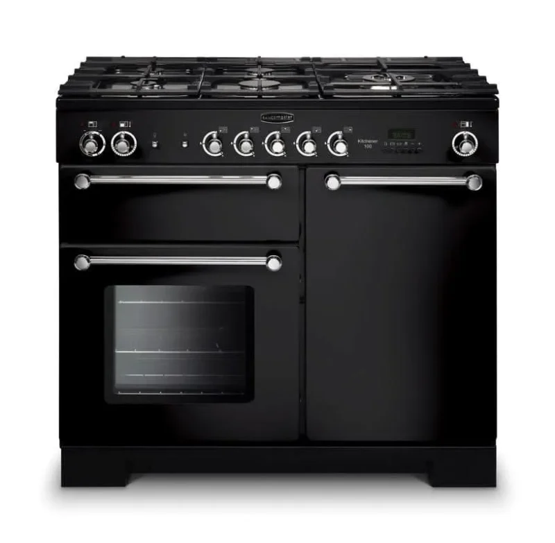 rangemaster kitchener 100 natural gas stove black with chrome trim