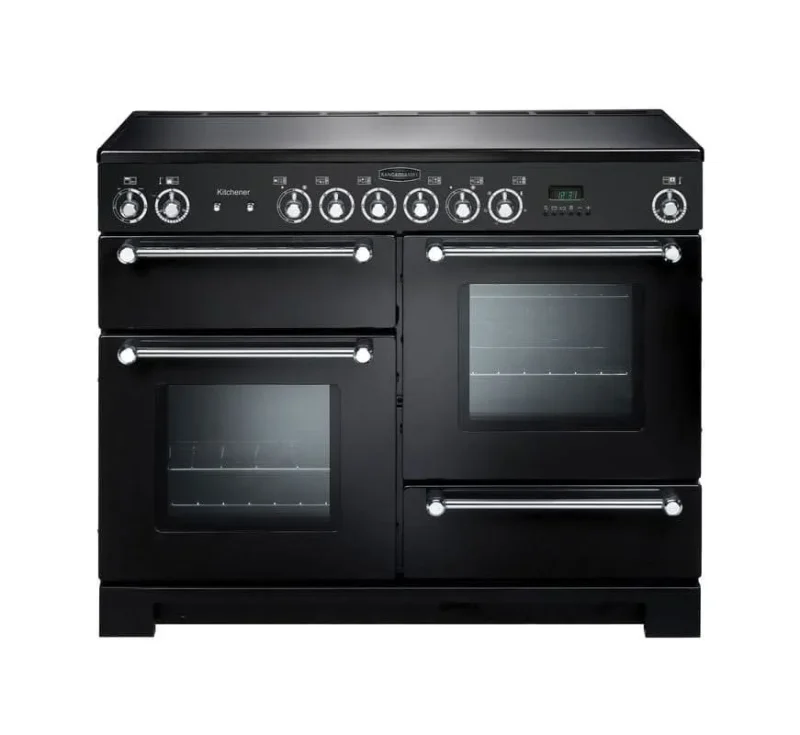 rangemaster kitchener 110 black ceramic cooker with chrome trim