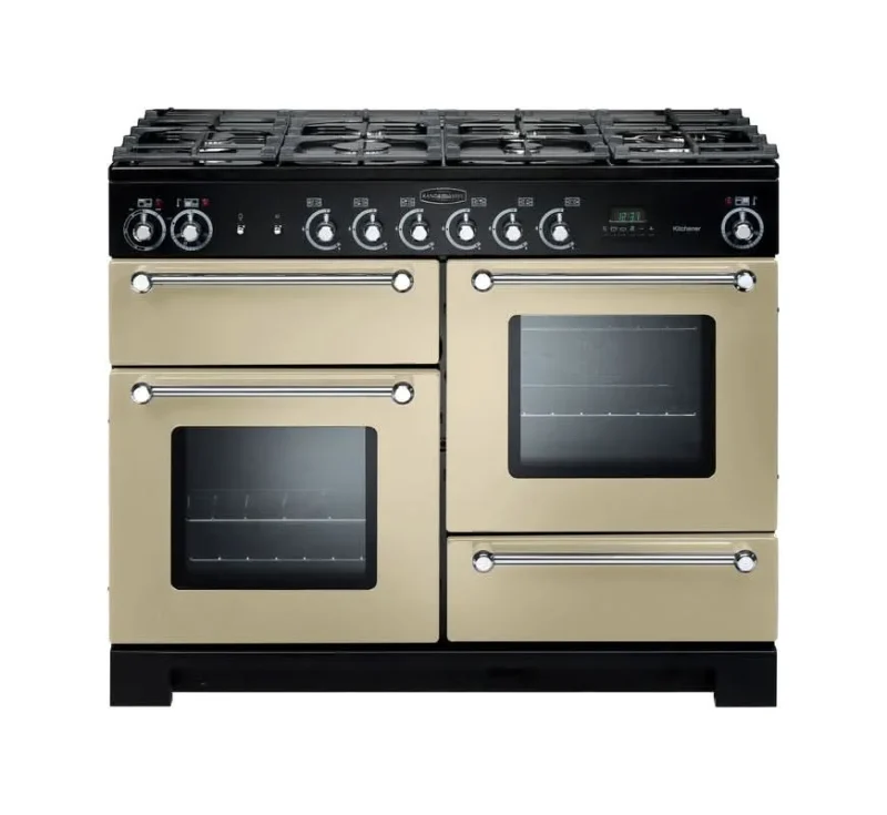 rangemaster kitchener 110 dual fuel range cream with chrome trim