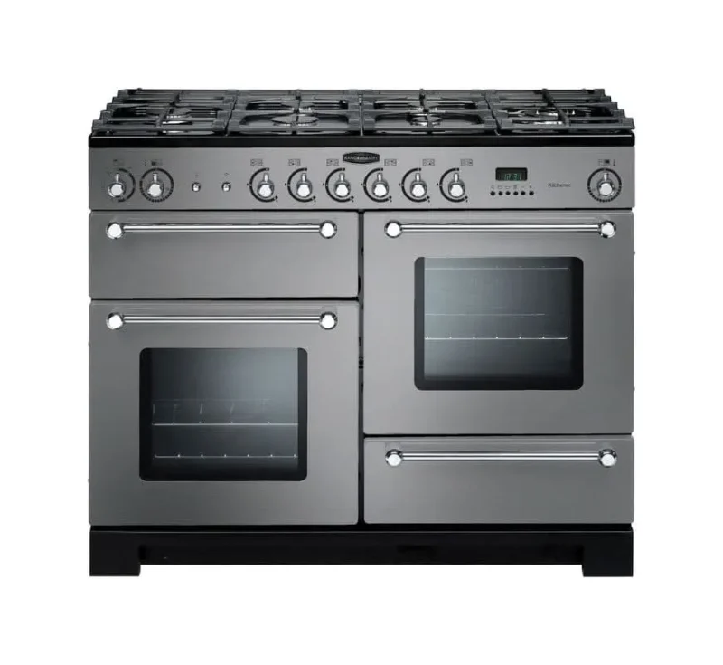 rangemaster kitchener 110 dual fuel range stainless steel chrome trim