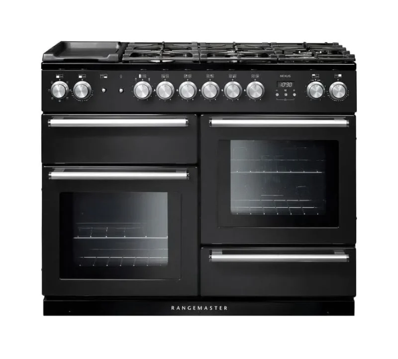 rangemaster nexus 110 dual fuel cooker charcoal black chrome trim