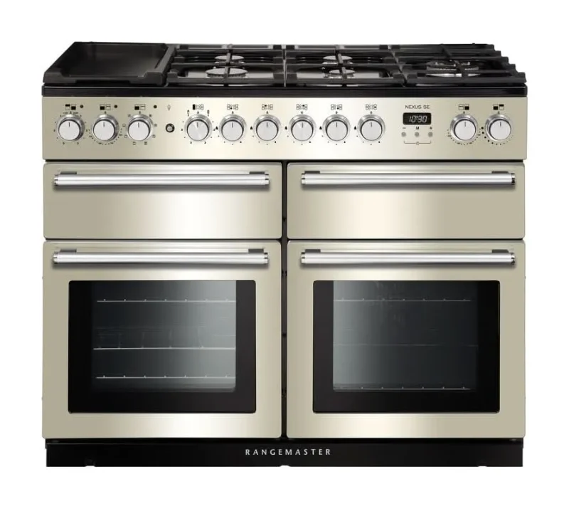 rangemaster nexus se 110 dual fuel ivory range cooker with chrome trim