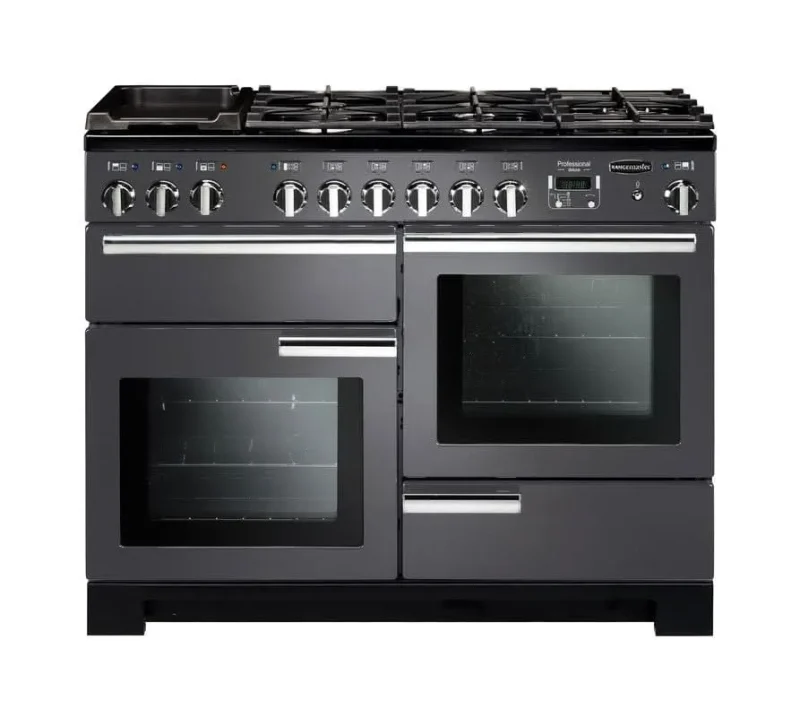 rangemaster professional 110 dual fuel range cooker slate chrome trim