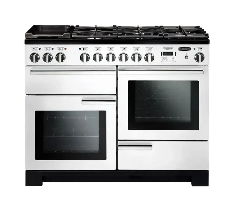 rangemaster professional 110 dual fuel range cooker white chrome