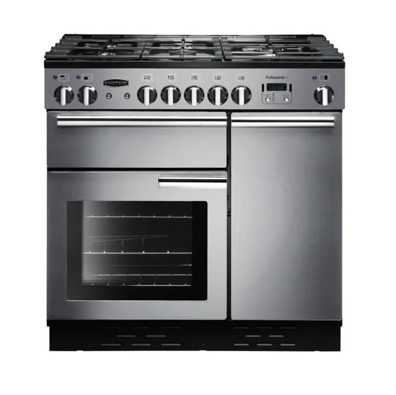 rangemaster professional plus 90 dual fuel range cooker stainless steel chrome trim