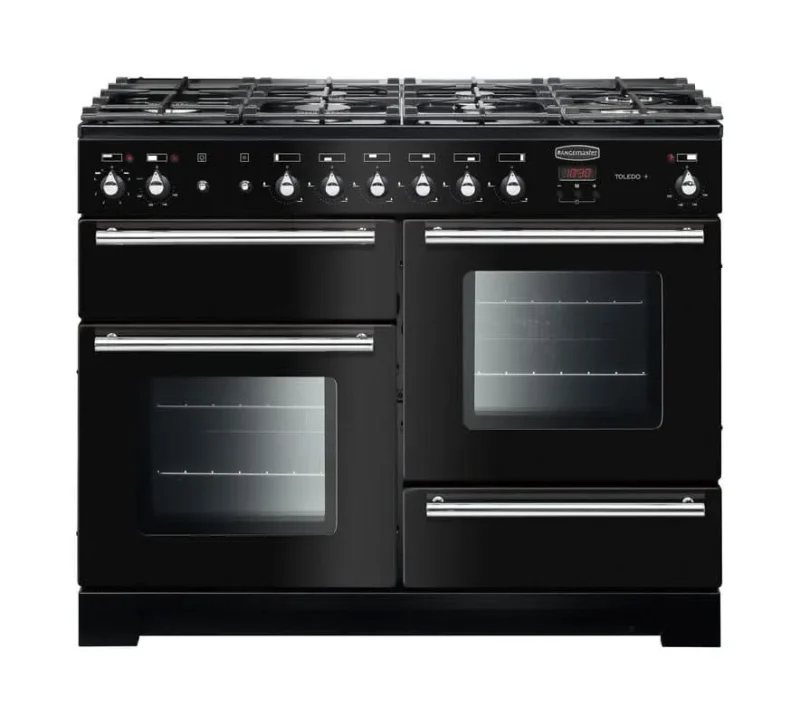 rangemaster toledo plus 110 dual fuel range cooker black chrome